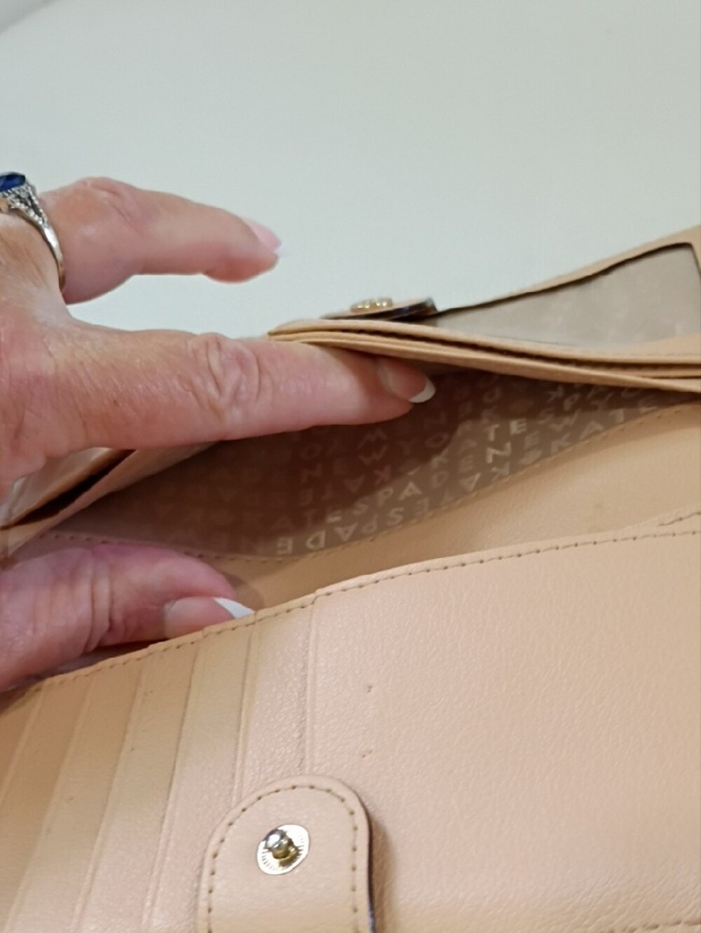 kate spade Pebbled Leather Navy and White Striped Continental Wallet - Picture 8 of 13